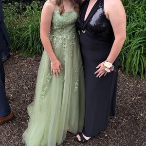 Floor Length Floral Green Prom Dress